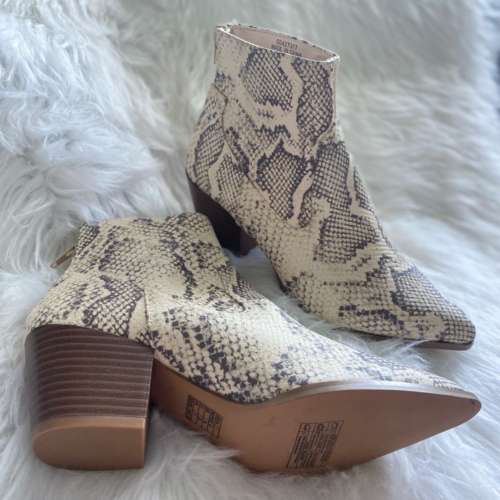 Snake print booties